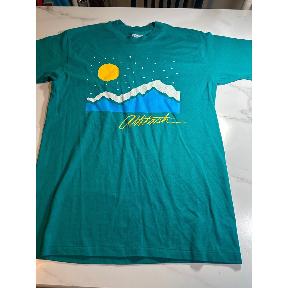 Vintage Hanes Attitash Mountain T Shirt Mens Large Teal Single Stitch USA Made
